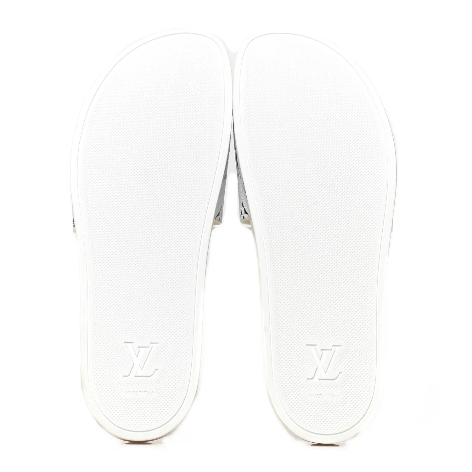 Louis Vuitton White and Silver Monogram Sliders 