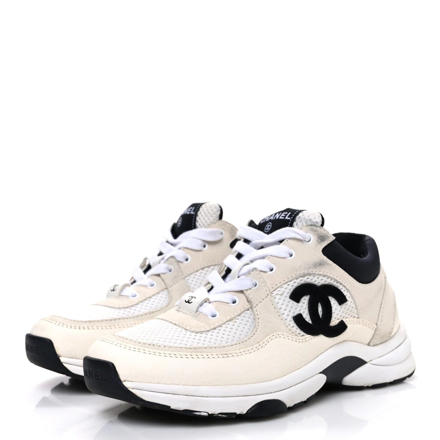 Chanel White and Black Runner Sneakers 