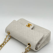 Chanel Medium Double Flap Bag White Lambskin Gold Hardware 