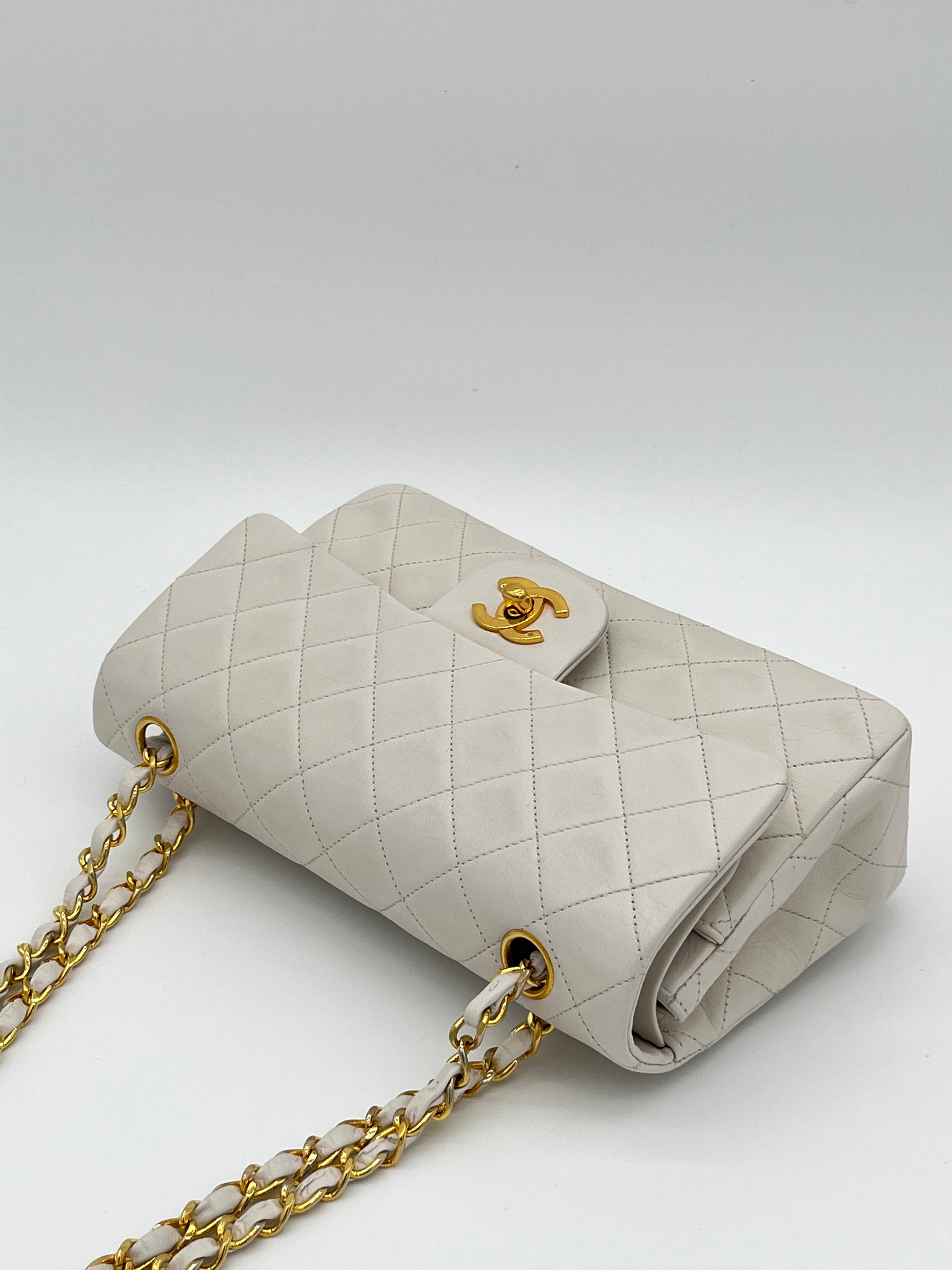 Chanel Medium Double Flap Bag White Lambskin Gold Hardware 