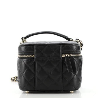 Chanel Classic Vanity Case with Chain Top Handle Black Caviar Gold Hardware 
