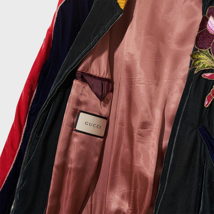 Gucci Multicolor Velvet Floral Appliqué Bomber Jacket (Pre-Loved)