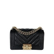 Chanel CC Small Boy Bag Black Woven Leather 