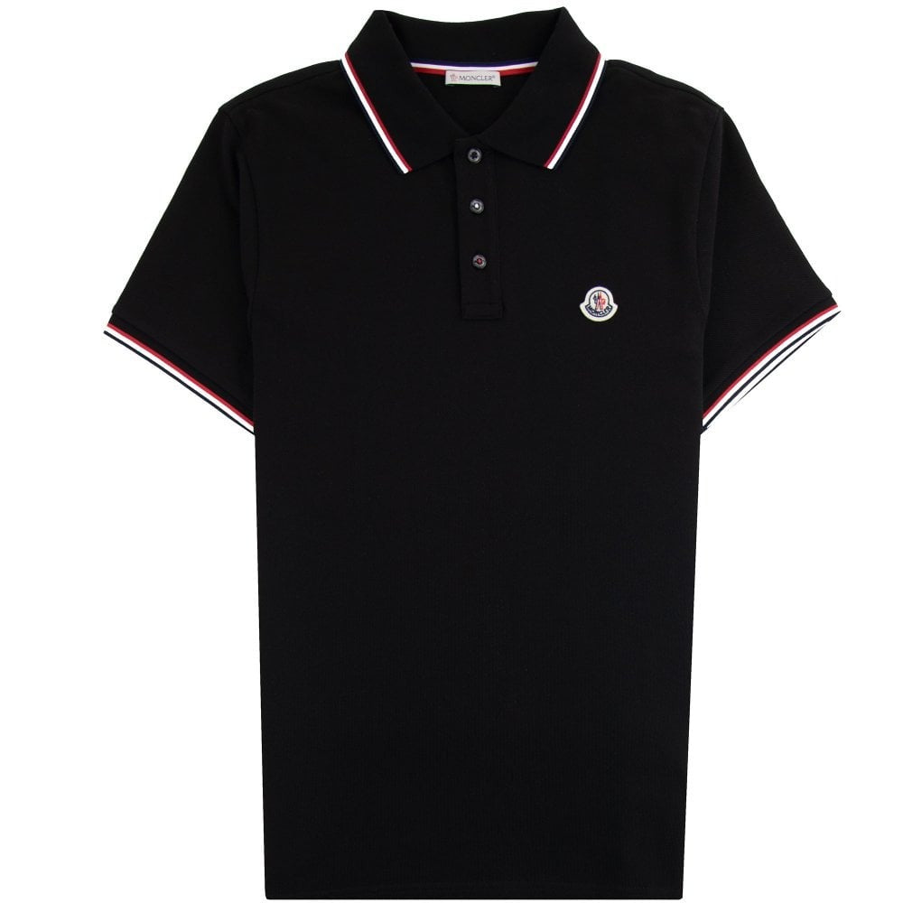Moncler Tricolour Trim Polo Shirt Black (Pre-Loved)