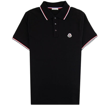 Moncler Tricolour Trim Polo Shirt Black (Pre-Loved)
