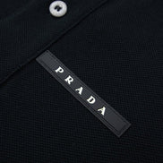 Prada Logo Plaque Tipped Black Cotton Polo Shirt (Pre-Loved)
