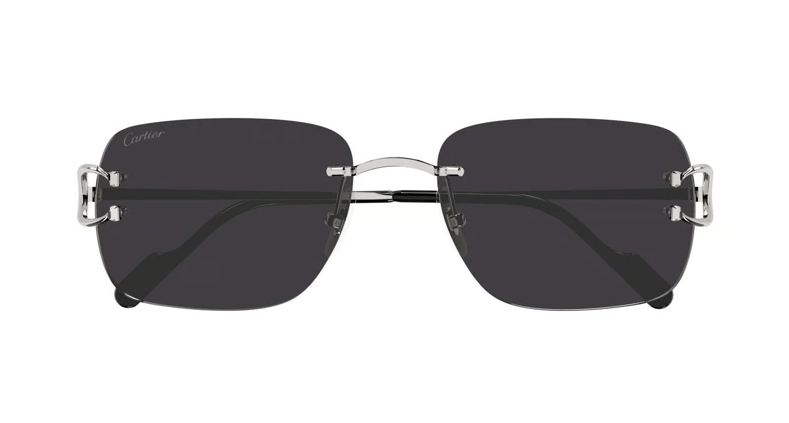 Cartier CT0330S 001 Big C Rimless Sunglasses Silver & Black 
