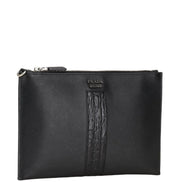 Prada Black Saffiano & Crocodile Leather Document Holder Clutch (Pre-Loved)