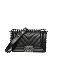 Chanel CC Small Boy Bag Black Woven Leather 