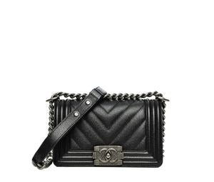 Chanel CC Small Boy Bag Black Woven Leather 