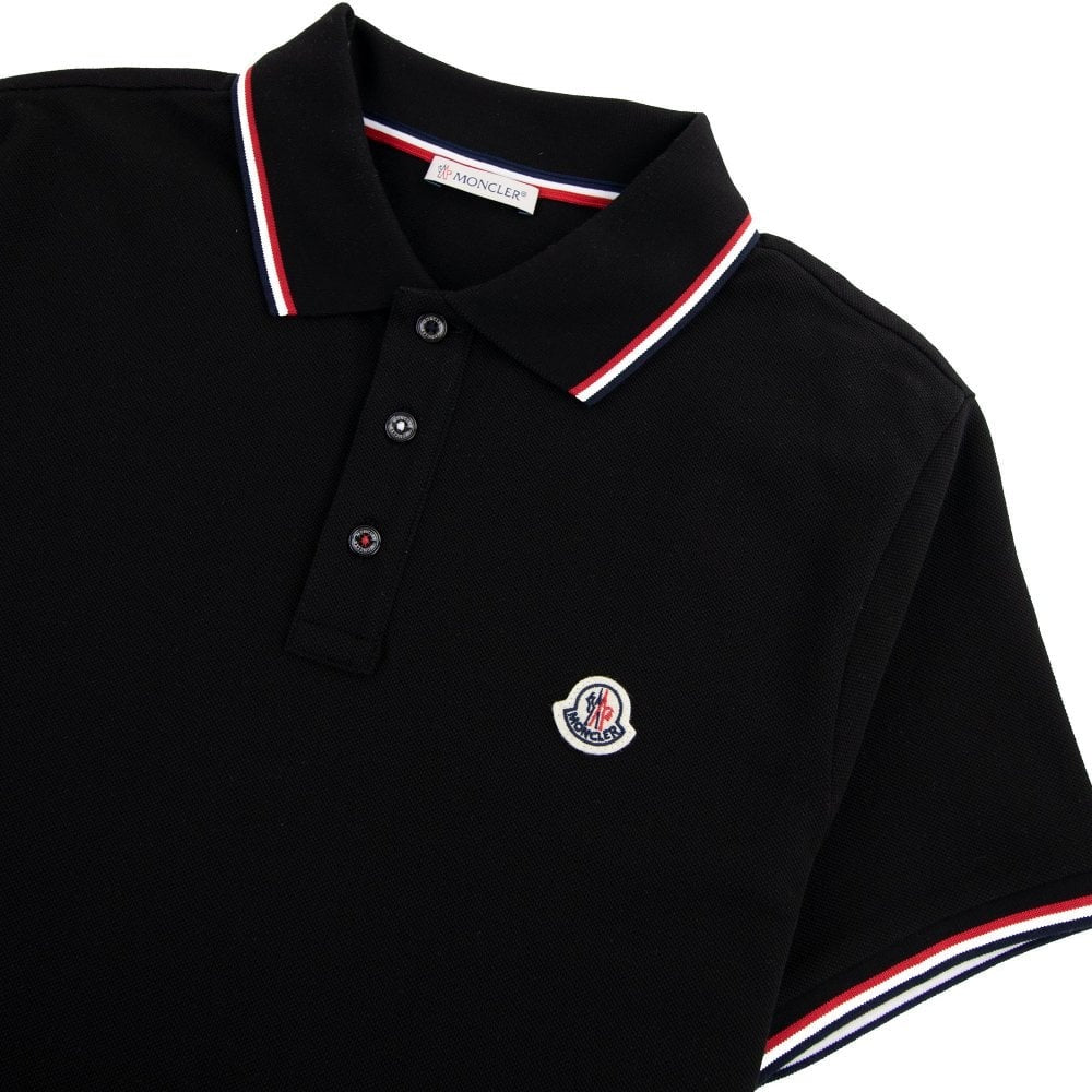 Moncler Tricolour Trim Polo Shirt Black (Pre-Loved)