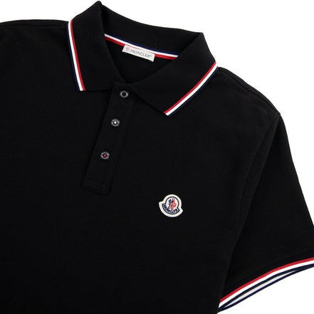Moncler Tricolour Trim Polo Shirt Black (Pre-Loved)