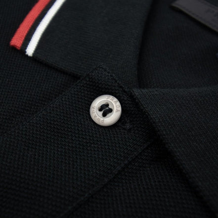 Prada Logo Plaque Tipped Black Cotton Polo Shirt (Pre-Loved)