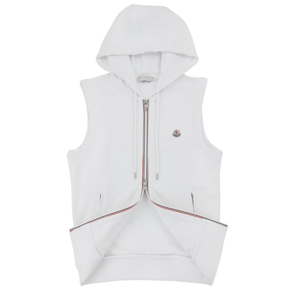 Moncler White Tricolor Zip Sleeveless Hoodie (Pre-Loved)