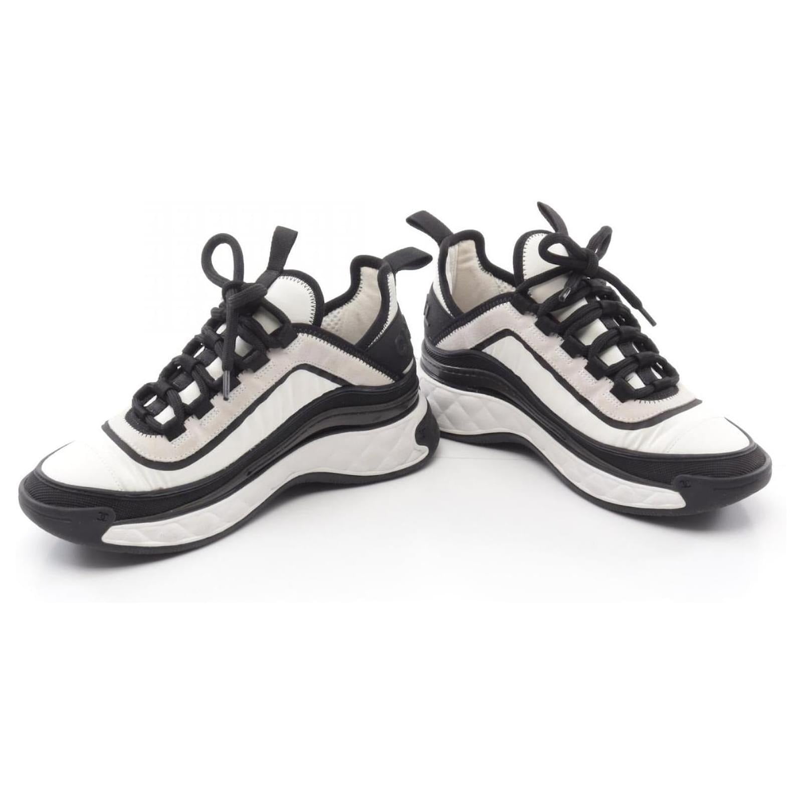 Chanel White and Black Runner Sneakers 