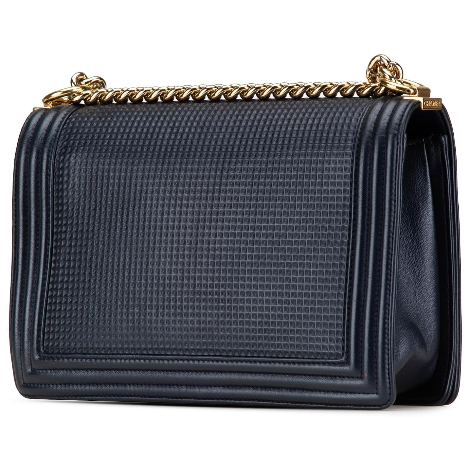 Chanel CC Medium Boy Bag Navy Perforated Leather 