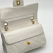 Chanel Medium Double Flap Bag White Lambskin Gold Hardware 