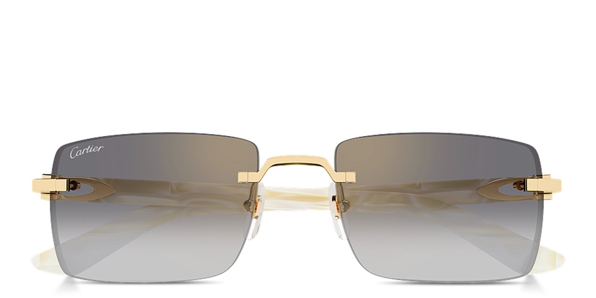 Cartier White Marbled Acetate Rimless Sunglasses 