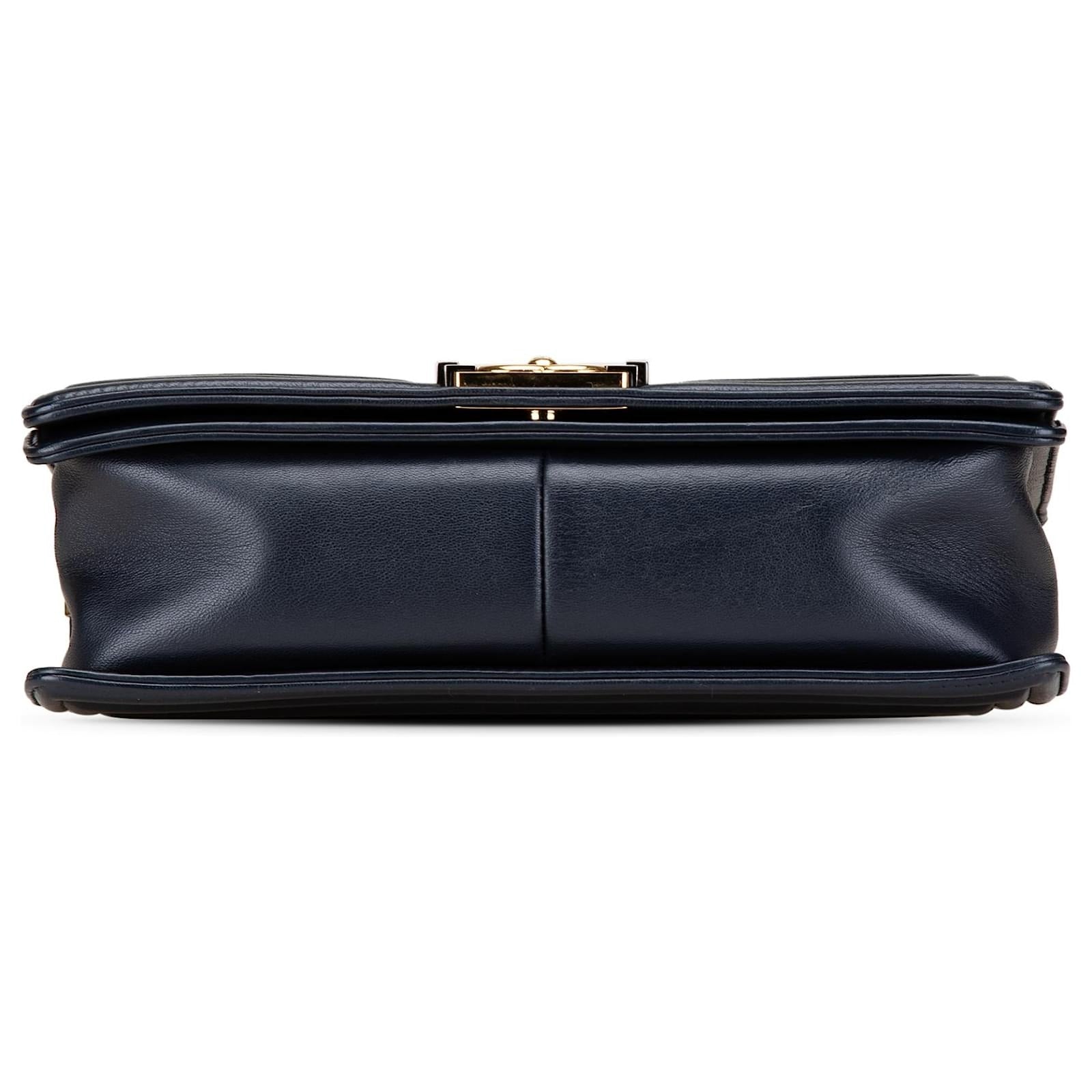 Chanel CC Medium Boy Bag Navy Perforated Leather 