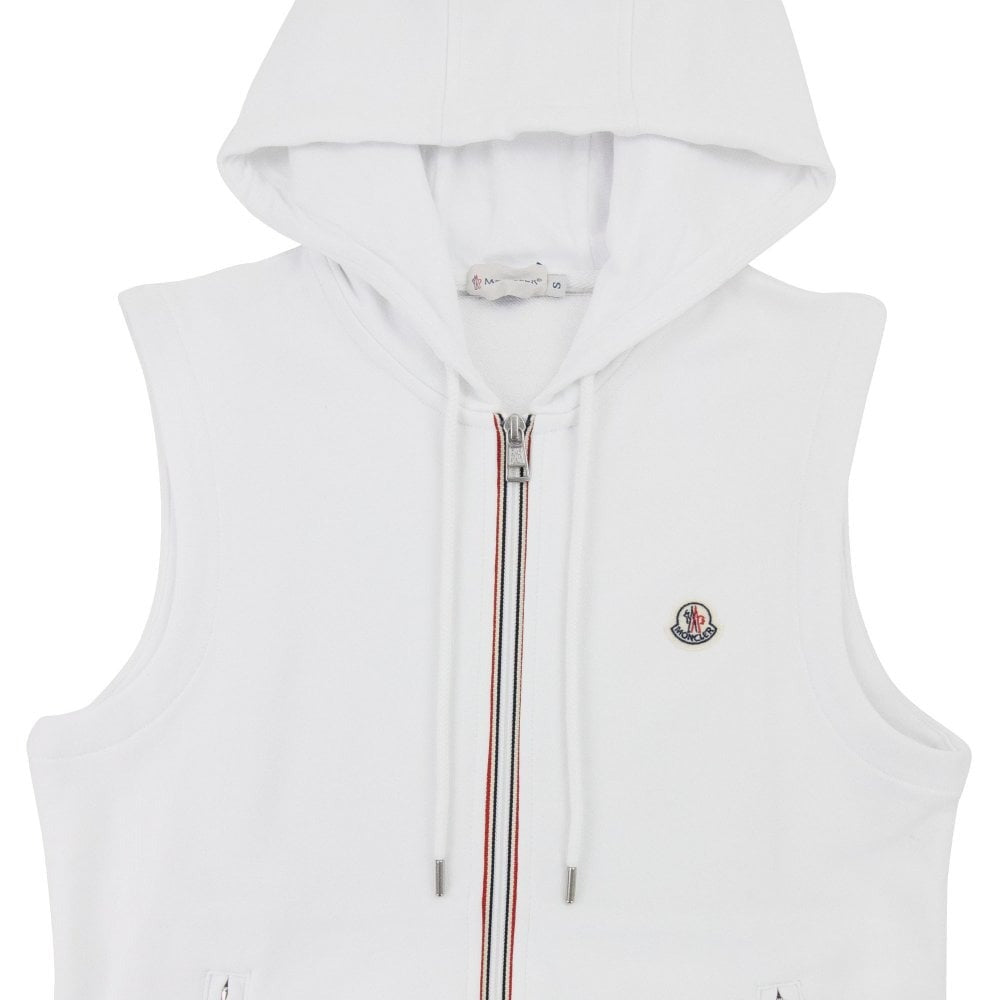 Moncler White Tricolor Zip Sleeveless Hoodie (Pre-Loved)