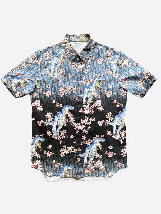 Dior x Hajime Sorayama Oblique Sakura Dinosaur Silk Shirt (Pre-Loved)