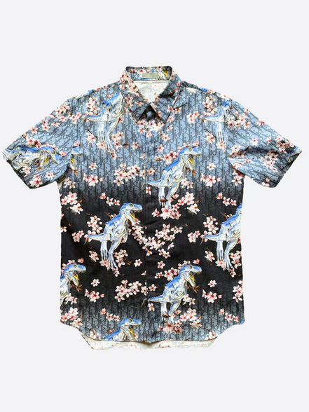 Dior x Hajime Sorayama Oblique Sakura Dinosaur Silk Shirt (Pre-Loved)