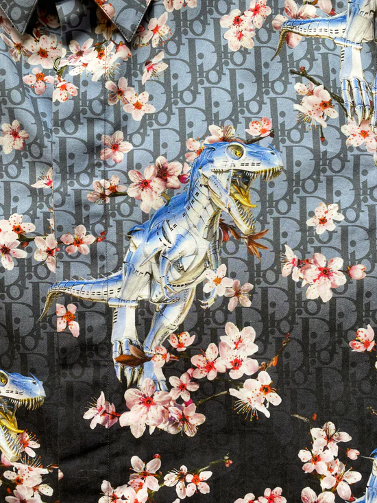 Dior x Hajime Sorayama Oblique Sakura Dinosaur Silk Shirt (Pre-Loved)