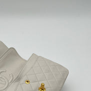 Chanel Medium Double Flap Bag White Lambskin Gold Hardware 