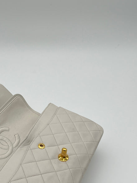 Chanel Medium Double Flap Bag White Lambskin Gold Hardware "Unworn"