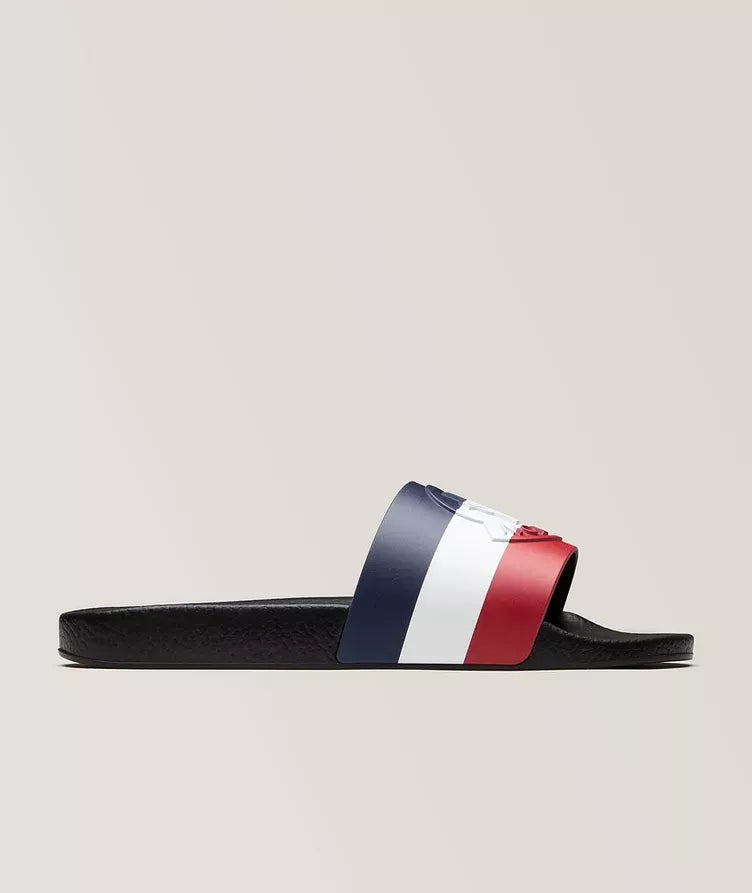 Moncler Basile Tricolor Logo Black Rubber Slides (Pre-Loved)