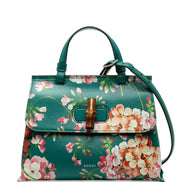 Gucci Green Floral Print Bamboo Top Handle Bag (Pre-Loved)
