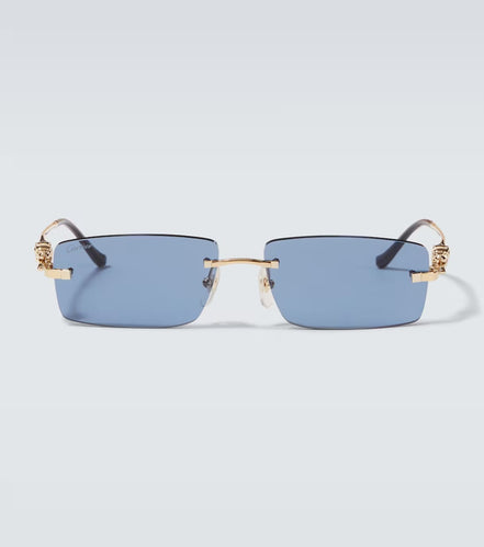 Cartier Panthère de Cartier Rimless Sunglasses Gold & Blue "Unworn"
