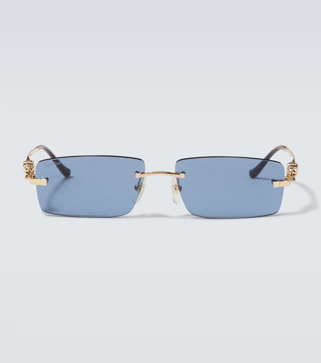 Cartier Panthère de Cartier Rimless Sunglasses Gold & Blue "Unworn"