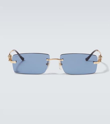 Cartier Panthère de Cartier Rimless Sunglasses Gold & Blue "Unworn"
