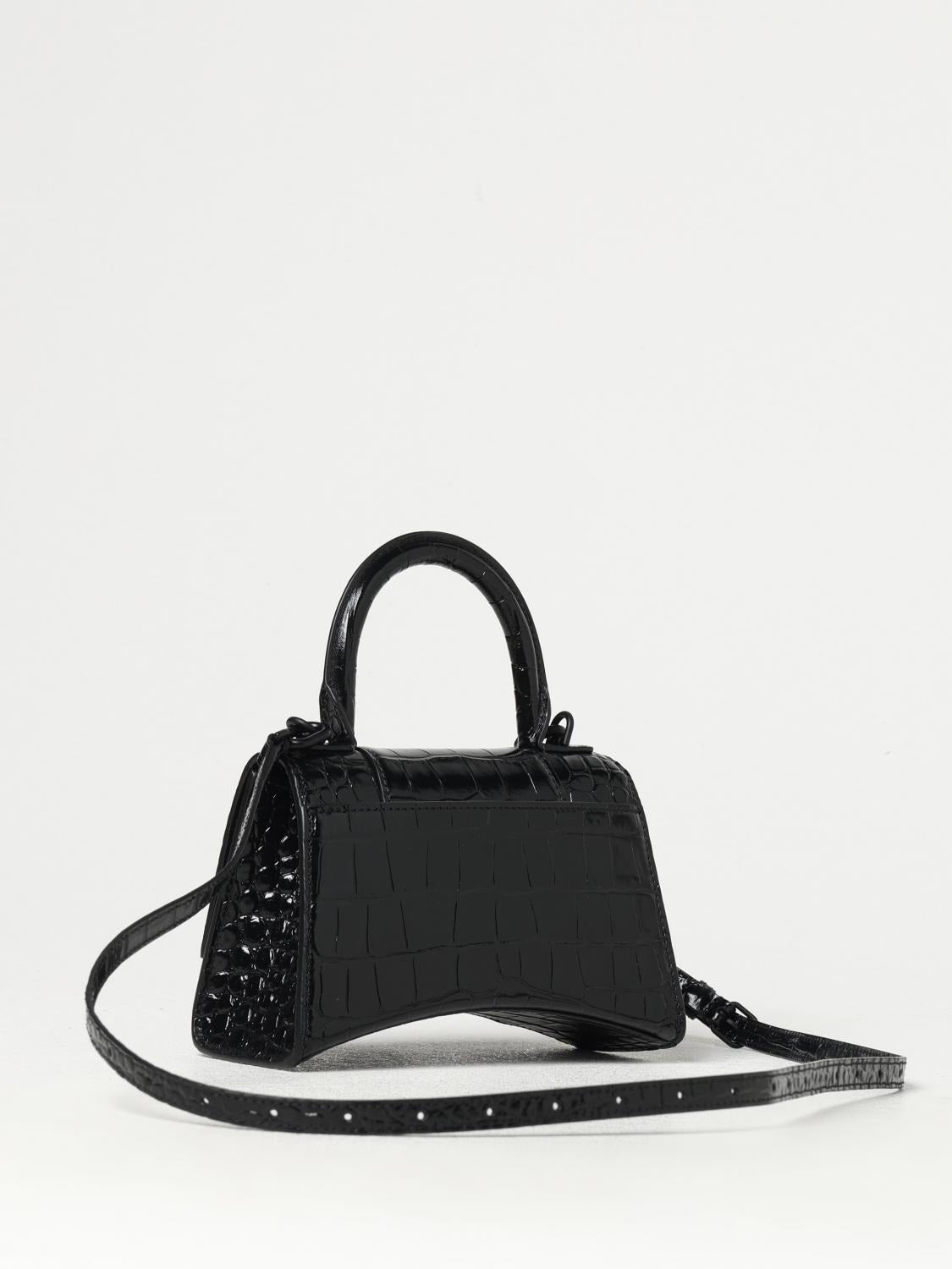 Balenciaga Hourglass Small Handbag Black Croc-Effect Leather 