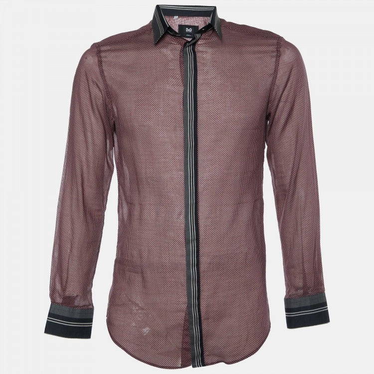 Dolce & Gabbana Burgundy Micro-Dot Contrast Trim Shirt (Pre-Loved)