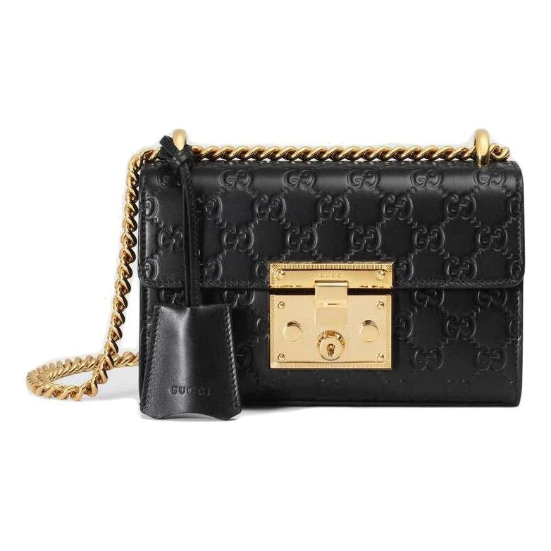 Gucci Black Signature Leather Padlock Small Shoulder Bag 