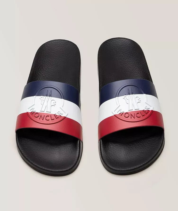 Moncler Basile Tricolor Logo Black Rubber Slides (Pre-Loved)