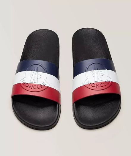 Moncler Basile Tricolor Logo Black Rubber Slides (Pre-Loved)