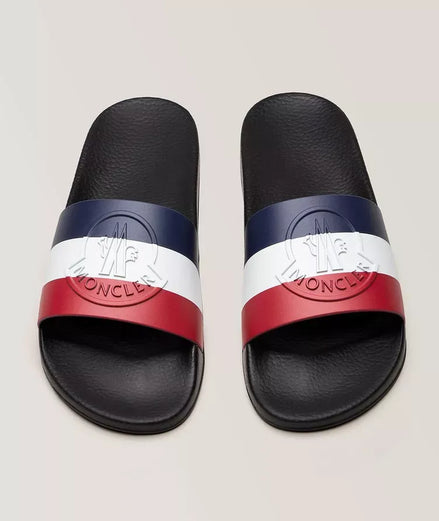 Moncler Basile Tricolor Logo Black Rubber Slides (Pre-Loved)