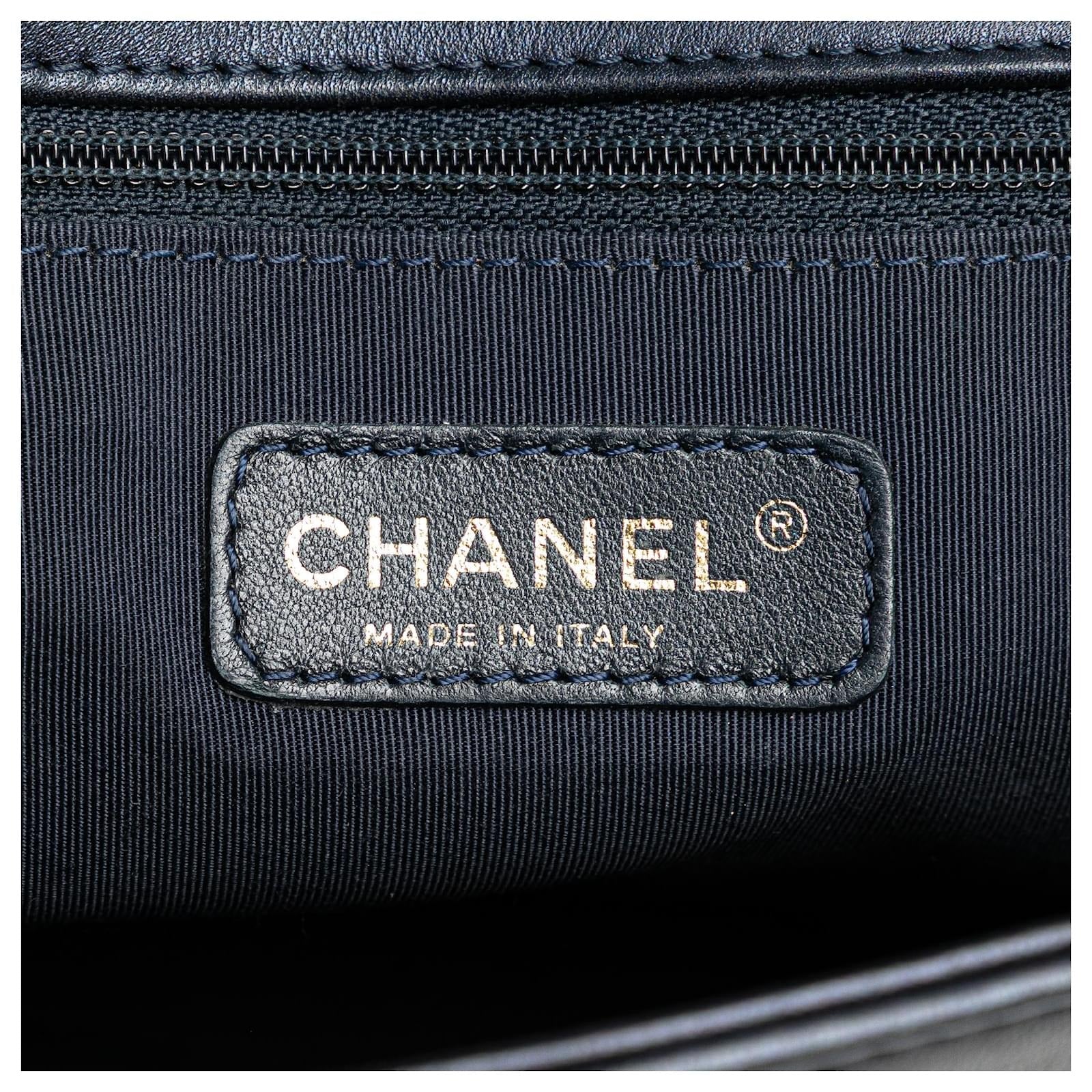 Chanel CC Medium Boy Bag Navy Perforated Leather 