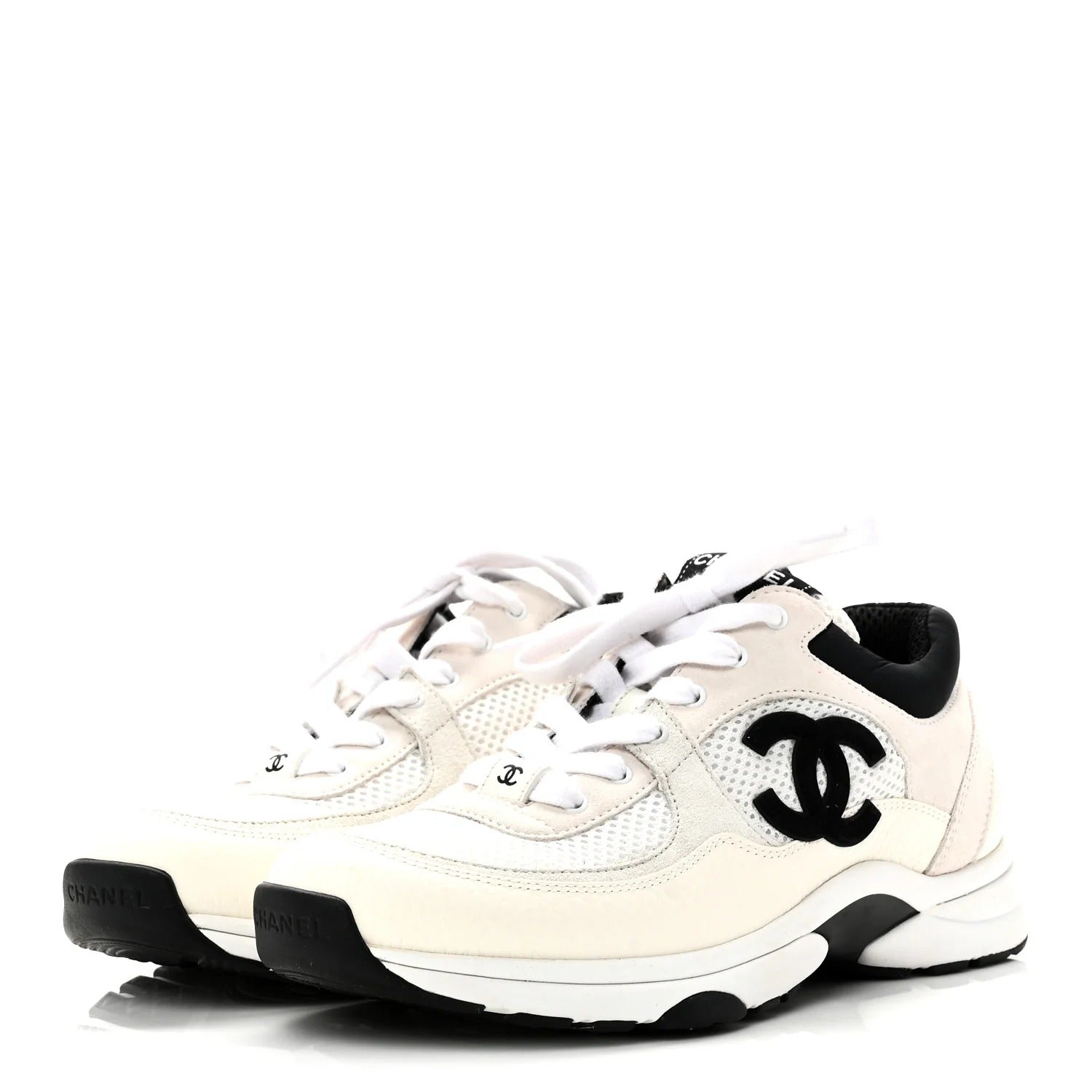 Chanel White and Black Runner Sneakers 