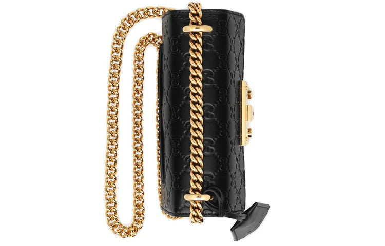 Gucci Black Signature Leather Padlock Small Shoulder Bag 