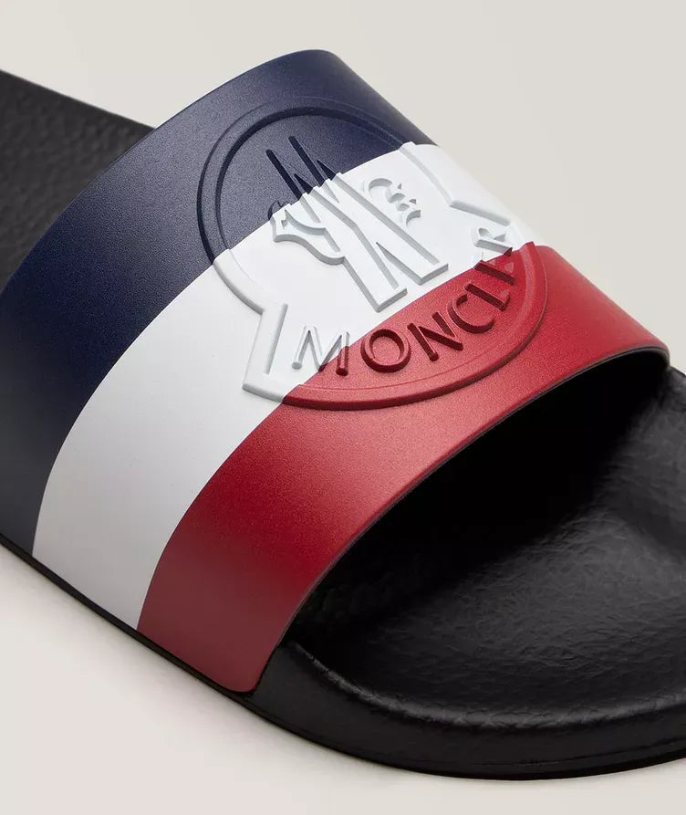Moncler Basile Tricolor Logo Black Rubber Slides (Pre-Loved)