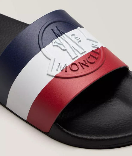 Moncler Basile Tricolor Logo Black Rubber Slides (Pre-Loved)