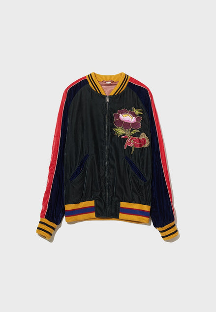 Gucci Multicolor Velvet Floral Appliqué Bomber Jacket (Pre-Loved)