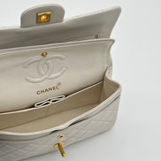 Chanel Medium Double Flap Bag White Lambskin Gold Hardware 