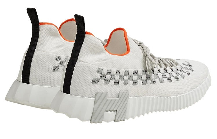 Hermès White and Grey Technical Knit Flex Sneakers 