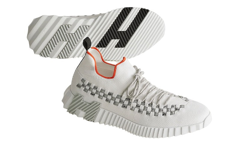 Hermès White and Grey Technical Knit Flex Sneakers 