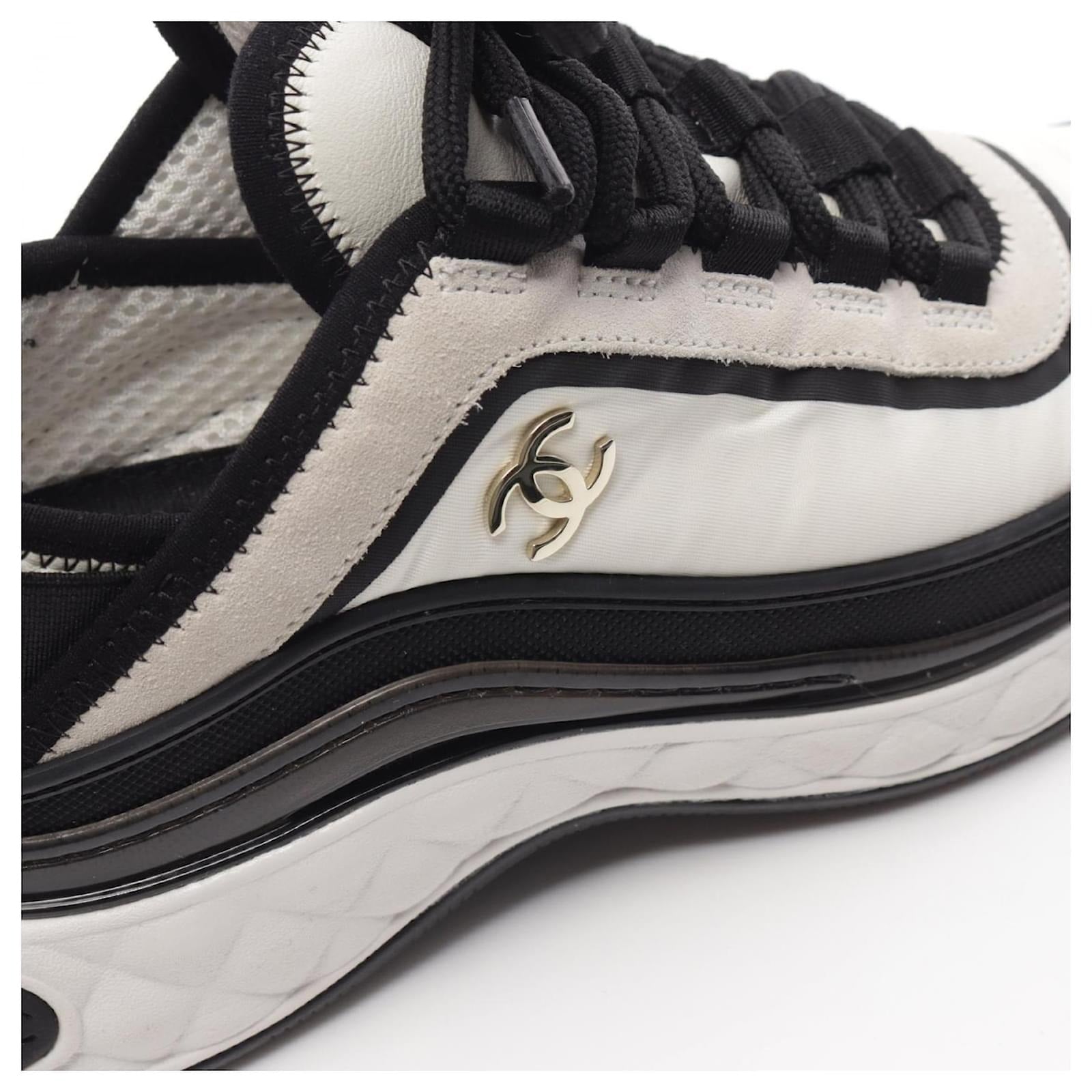 Chanel White and Black Runner Sneakers 